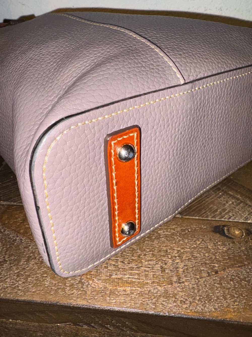 Dooney & Bourke Pebble Leather Tote Taupe Gray British Tan Trim Shoulder Bag - Picture 12 of 13